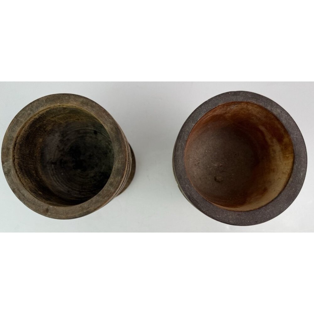 Vintage Wooden Hand Carved Pedestal Mortar/Cup/Vase Set‎ Of 2 Rustic - Picture 5 of 8